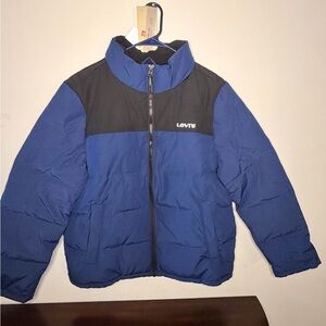 NWT Levi’s Down Alternative Quilted Stand Collar Puffer Jacket Navy Blue Large